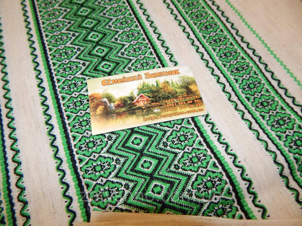 Зелена скатертина вишита на льону Київ - фото 1