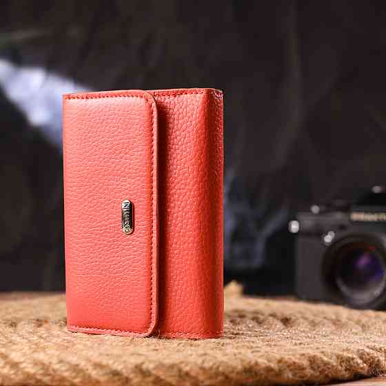 Стильный молодежный кошелек из натуральной кожи флотар Коралловый (CANPELLINI) Киев