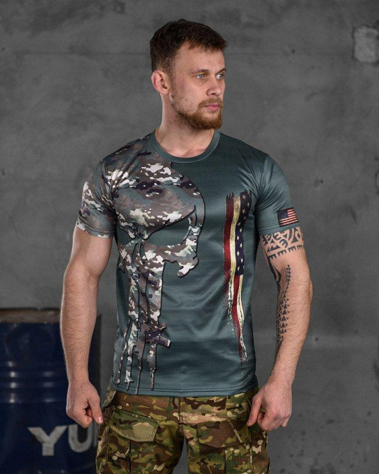 Футболка Військова Тактична Потовідвідна Армійська Чорна Punisher coolmax USA Одеса - фото 5