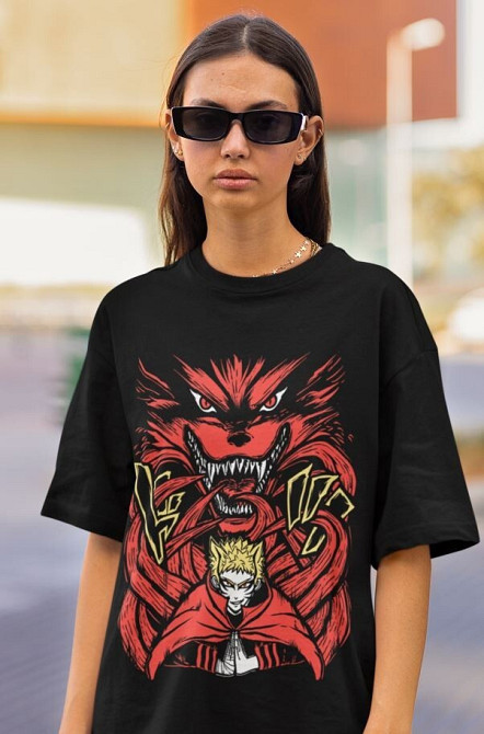 Футболка з аніме принтом Наруто оверсайз (S/M/L) Чорний AnimeJ1000 Дніпро - фото 2