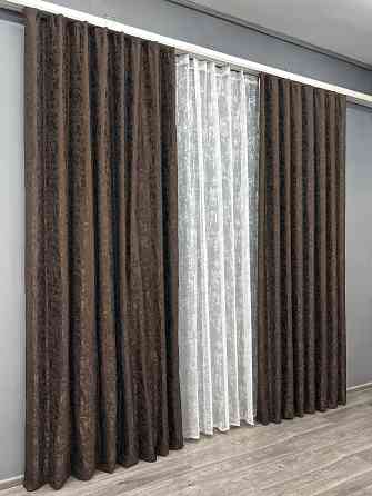Комплект штор VR-Textil Льон Мармур 150х270 2шт і Тюль 500х270 1910ш-1400т Венге з білим 71-138/4 Київ