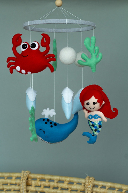 Дитячий музичний мобіль на ліжечко для немовлят WooolyWool «Русалонька» з 35 мелодіями Київ - фото 5