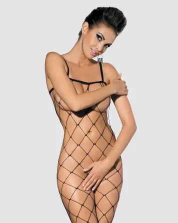 Бодістокінг з великим вічком і відкритими грудьми Obsessive Bodystocking N102 S/M/L, чорний Львів