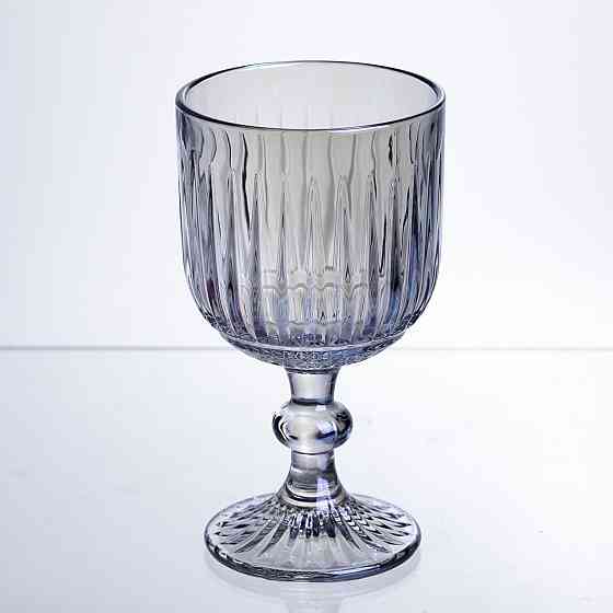 Набір келихів для вина 6 штук по 300 мл ребристих із товстого скла синій HP-19-237 Коломия