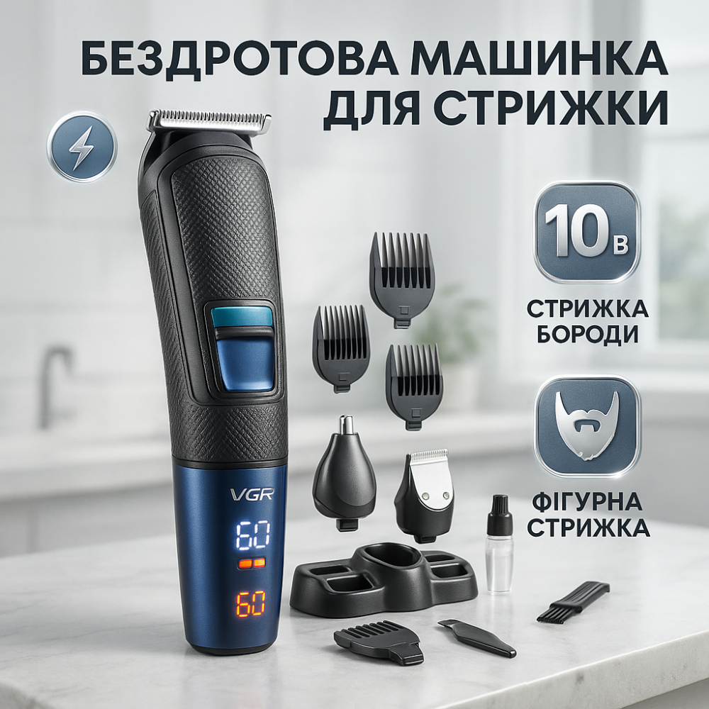 Хороший бездротовий тример, Машинка для стрижки волосся бездротова, Сімейна машинка для стрижки волосся VN-57 Львів - фото 17