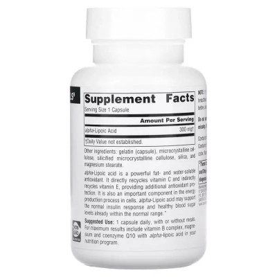 Антиоксидант Source Naturals Альфа-ліпоєва кислота, 300 мг, Alpha Lipoic Acid, 60 капсул (SNS-01764) Вінниця - фото 2
