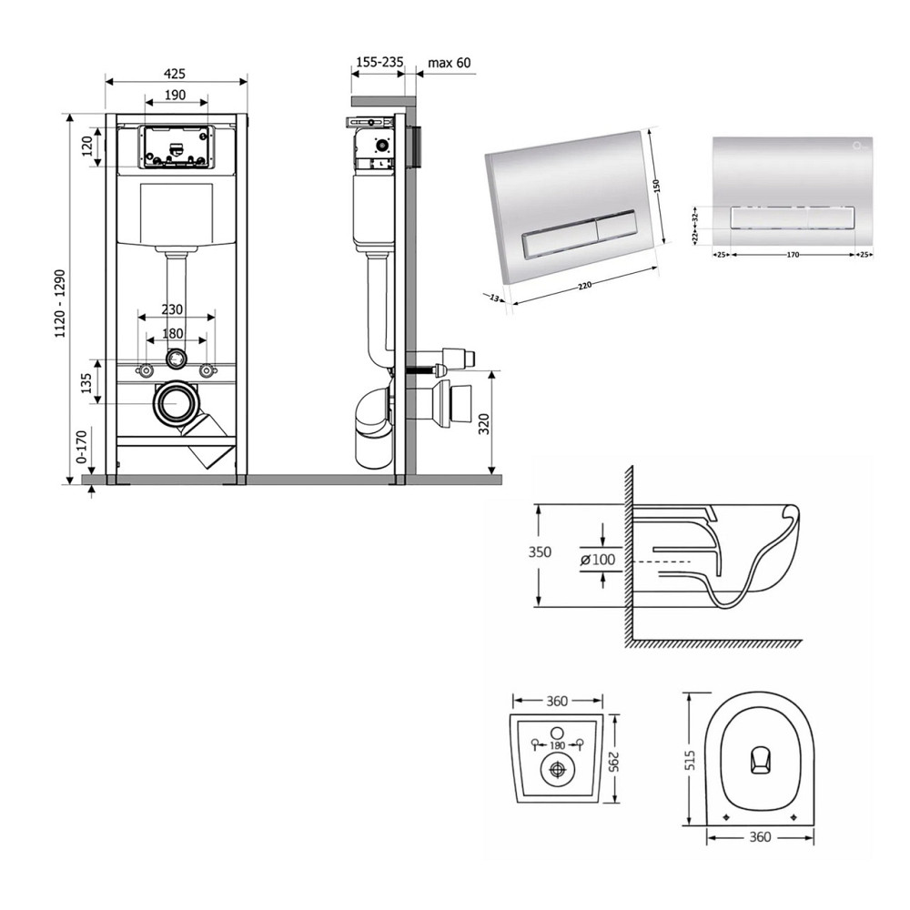 Готове рішення Qtap для ванної кімнати: підвісний унітаз Taurus Ultra Quiet 515×360×350 + комплект інсталяції Nest 4 в 1 Київ - фото 2