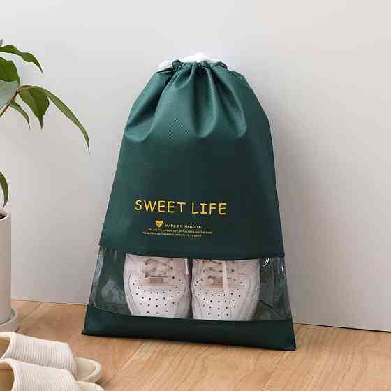 Мешок-сумка для обуви на затяжках, транспортировочная на шнурках для вещей, размер L - 44х30 см,цвет зелёный Каменец-Подольский