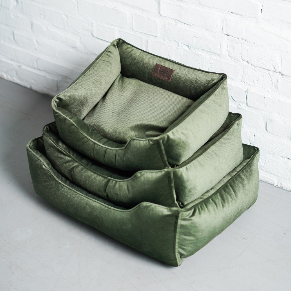 Лежак для Собак Котів та Кішок Dreamer Velour Green з бортами зі знімним чохлом зелений м'яка лежанка L Одеса - фото 1