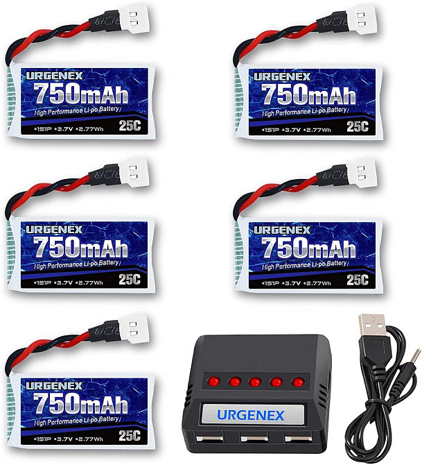 Акумуляторна батарея URGENEX LiPo 3.7 В 750 мАг 5 шт. з роз'ємом Molex зарядний пристрій 5 в 1 для Syma X5A X5SW X5C X5C X5 Дніпро - фото 1