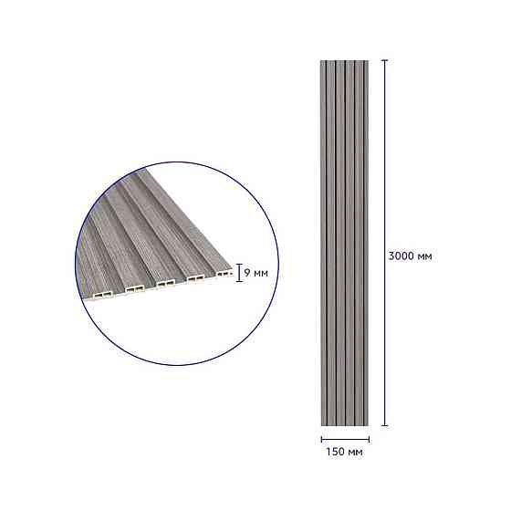 Рейка декоративная WPC стеновая 3000х150х9мм Серая SW-00001870 Днепр