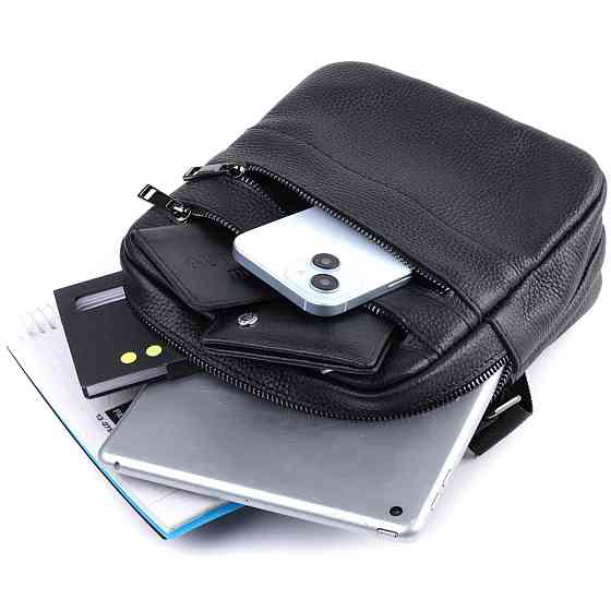 Мужская сумка мессенджер из зернистой натуральной кожи Shvigel 22847 Черная Киев