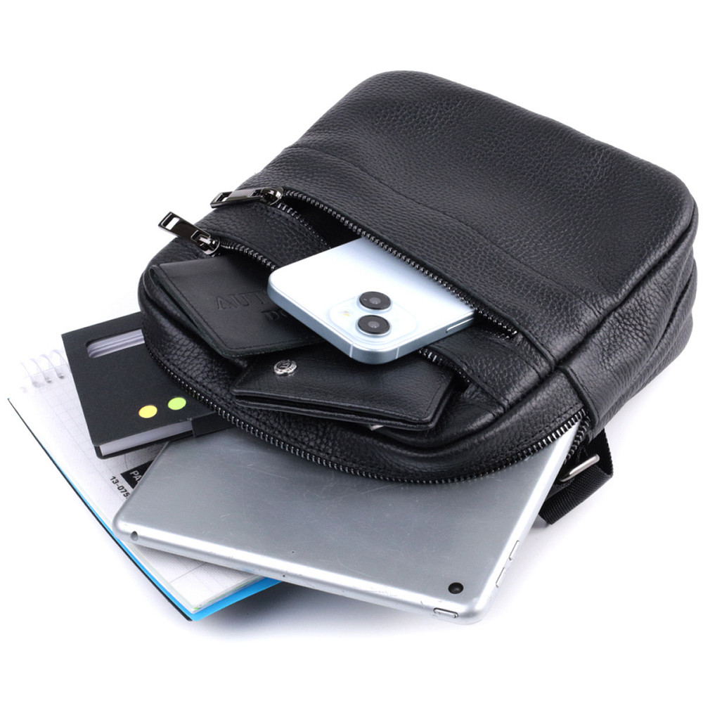 Мужская сумка мессенджер из зернистой натуральной кожи Shvigel 22847 Черная Киев - изображение 4