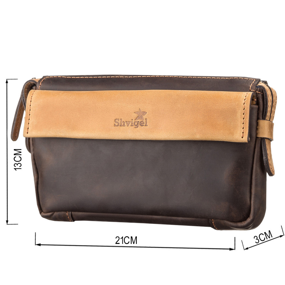Мужской клатч кожаный Коричневый (SHVIGEL) Киев - изображение 15