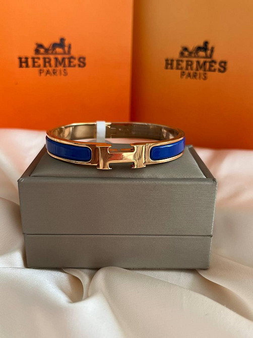 Роскошный браслет Hermes жесткий | насыщенный синий -  эмаль | напыление золото 18К |  размер 16-17 Одесса - изображение 9