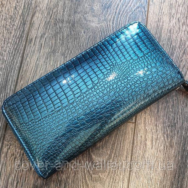 Бірюзовий лаковий жіночий гаманець на блискавці з натуральної шкіри Hassion Київ - фото 10