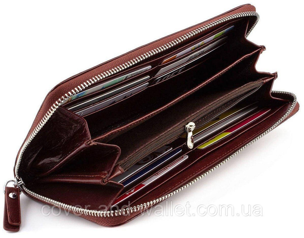 Фірмовий чоловічий шкіряний портмоне клатч на блискавці коричневий BOSTON Київ - фото 4