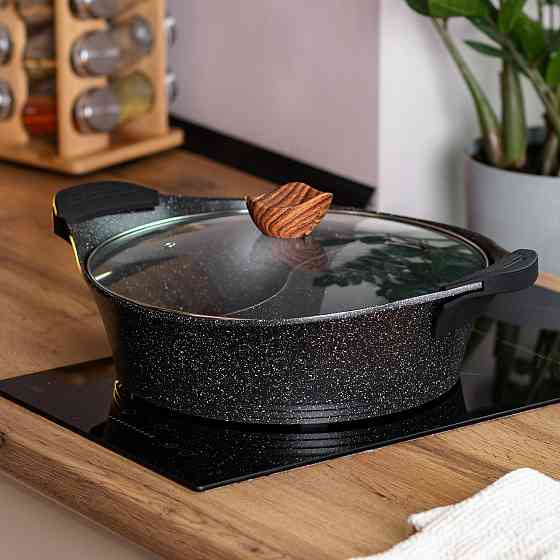 Алюмінієва каструля Ø 30 см 2-ступінчасте мармурове антипригарне покриття Чорний MGC HP-4-413B Коломия