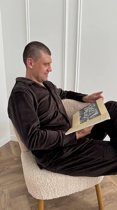 Пижама мужская велюровая на пуговицах Шоколадный L Харьков - изображение 3