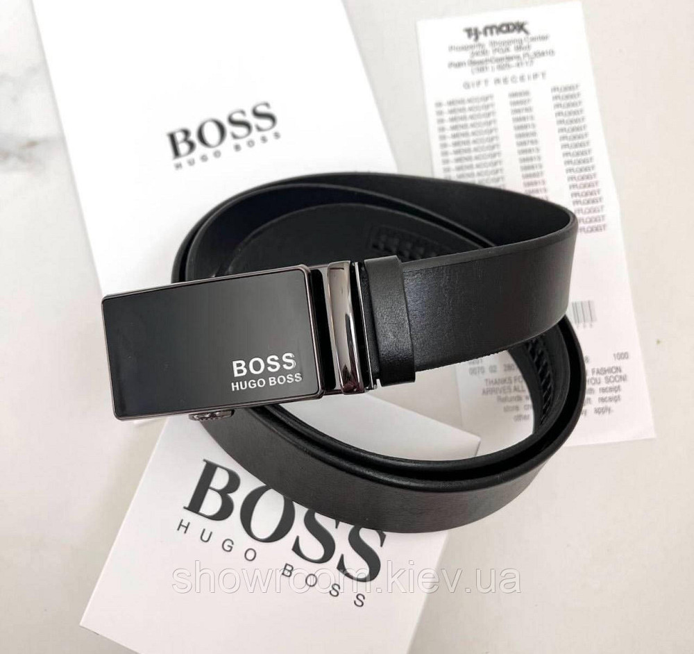 Чоловічий шкіряний ремінь із пряжкою автомат Boss (217) Київ - фото 2