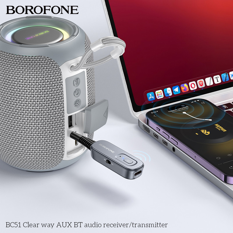 Bluetooth-ресивер BOROFONE BC51 Clear way AUX BT audio receiver/transmitter Metal Grey Київ - фото 2
