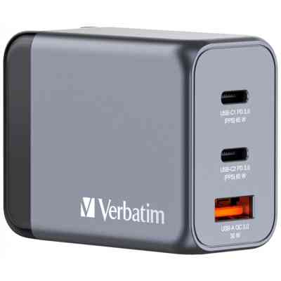 Зарядное устройство Verbatim GaN 65 W 3 ports (2xUSB-C-65 W /USB-A -3.0) (32201) Винница