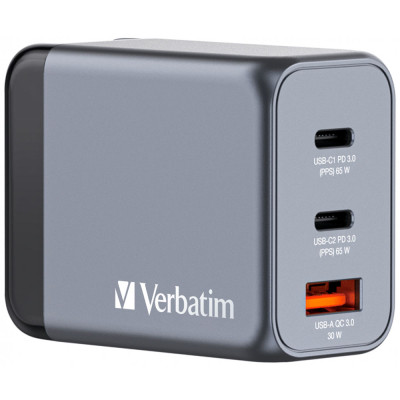Зарядное устройство Verbatim GaN 65 W 3 ports (2xUSB-C-65 W /USB-A -3.0) (32201) Винница - изображение 1