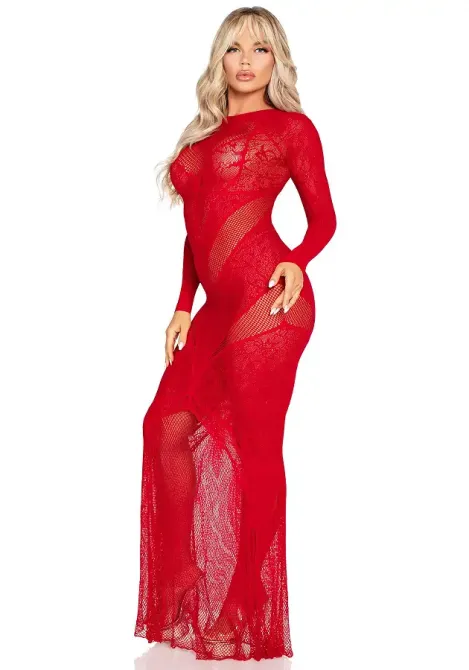 Сукня Leg Avenue Lace and Net Bodycon Gown One Size, Red Львів - фото 4