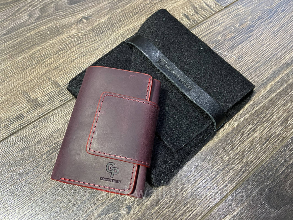 Маленький женский кожаный кошелек бордового цвета Grande Pelle Киев - изображение 3