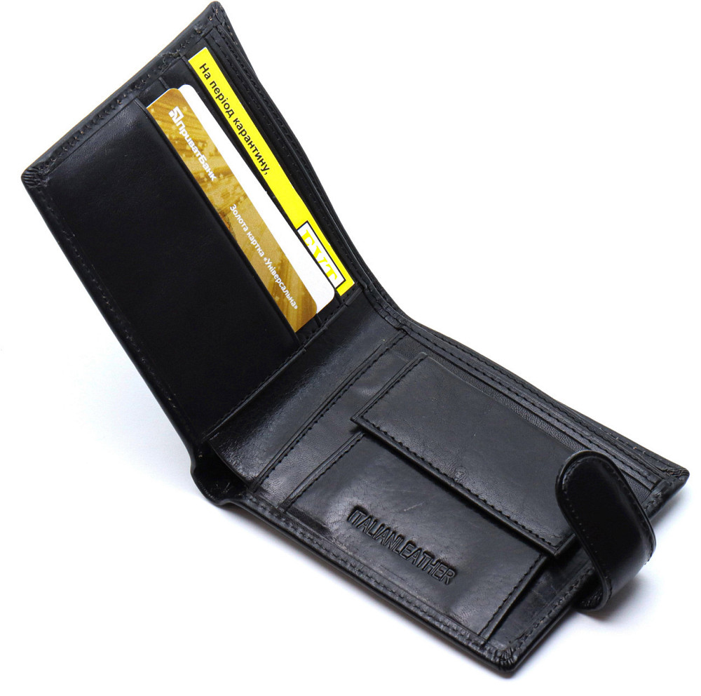 Шкіряне чоловіче портмоне на кнопці ST Leather ST104 Чорний Київ - фото 12