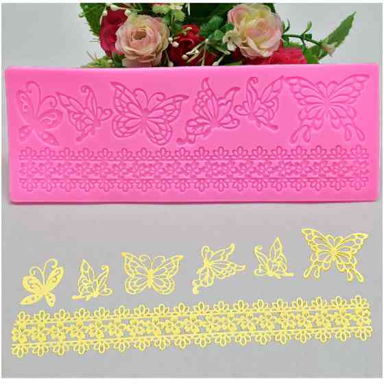 Молд силиконовый Бабочки и кружево 190 на 70 мм розовый Киев
