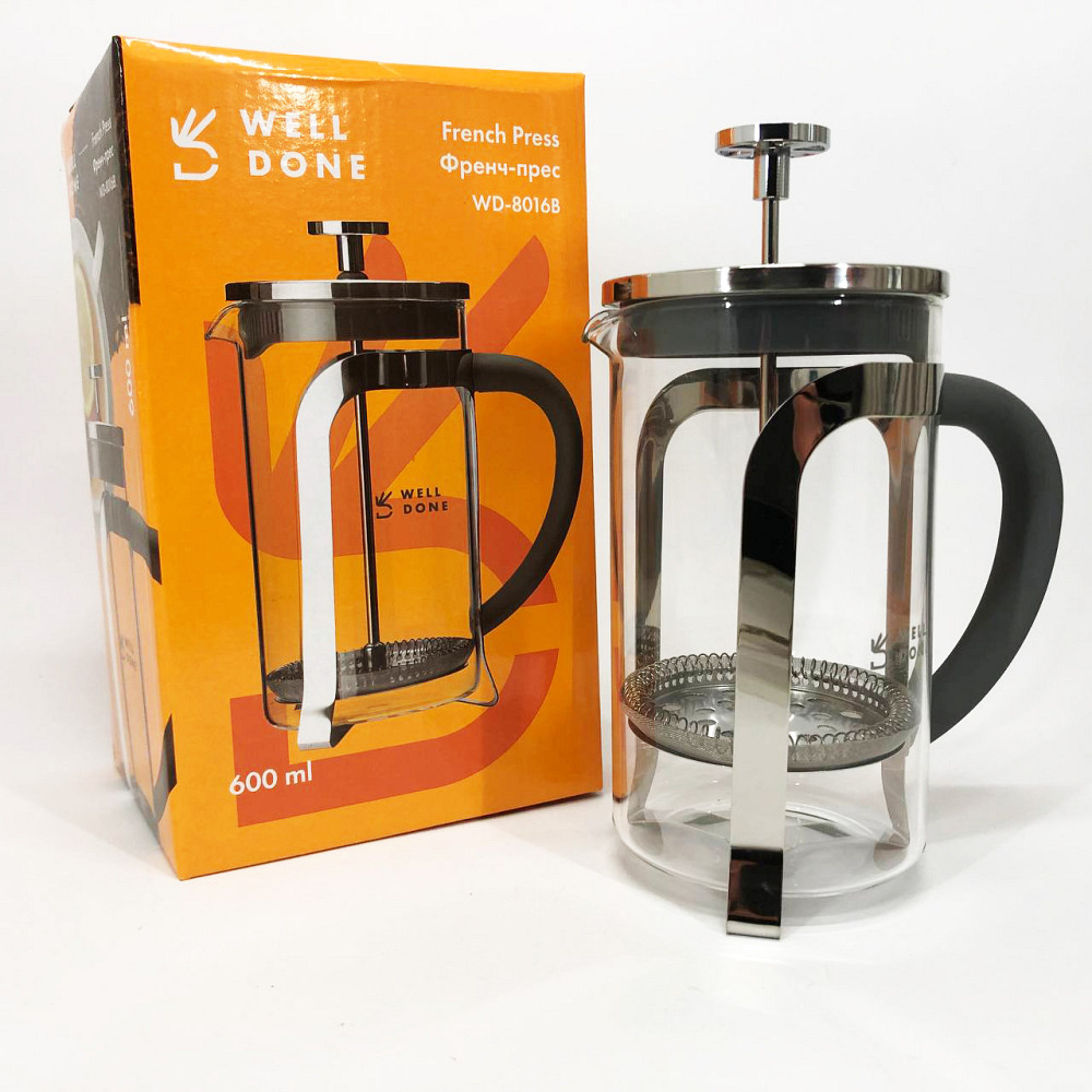 Френч-пресс для ароматного чая Well Done WD-8016B 600 мл, Заварник для чая с прессом QC-11 Львов - изображение 3