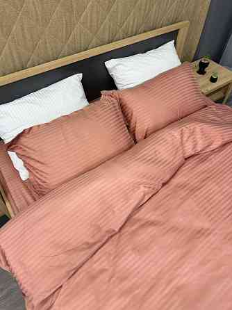 Комплект постельного белья Страйп-сатин Евро 200х230 с простыней на резинке Терракотовый (88-095) Киев