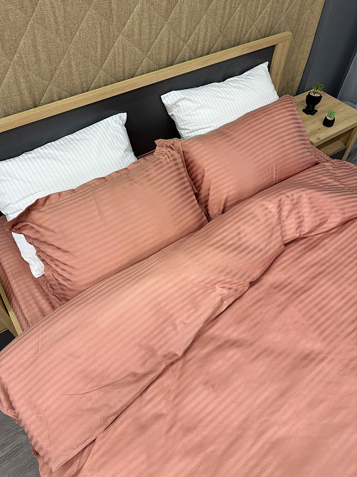 Комплект постельного белья Страйп-сатин Евро 200х230 с простыней на резинке Терракотовый (88-095) Киев - изображение 6