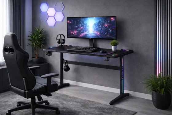 Стіл геймерський Енерджі, чорний/карбон з LED Днепр