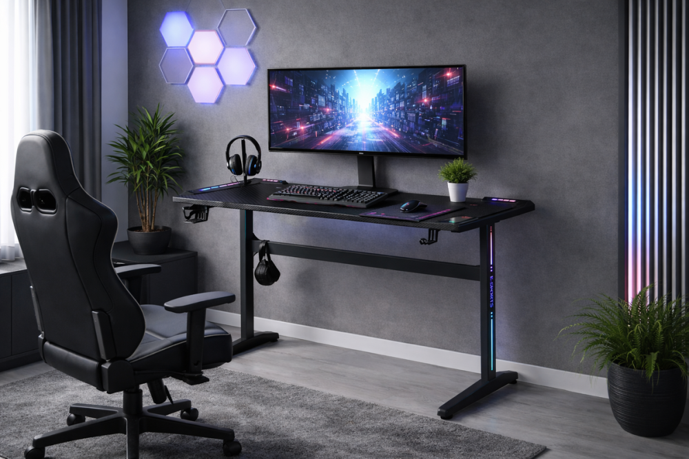 Стіл геймерський Енерджі, чорний/карбон з LED Днепр - изображение 1