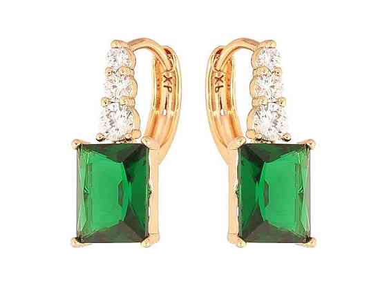 Серьги кольца Позолота 18K Узор с зелеными кристаллами арт.307696 ТМ XUPING Киев