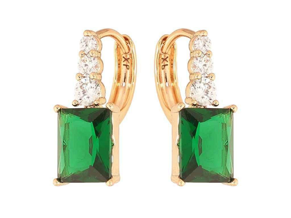Серьги кольца Позолота 18K Узор с зелеными кристаллами арт.307696 ТМ XUPING Киев - изображение 1