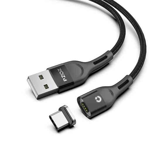 Магнитный кабель USB Type-C PZOZ для зарядки и передачи данных (Черный, 1м, 3A) Николаев