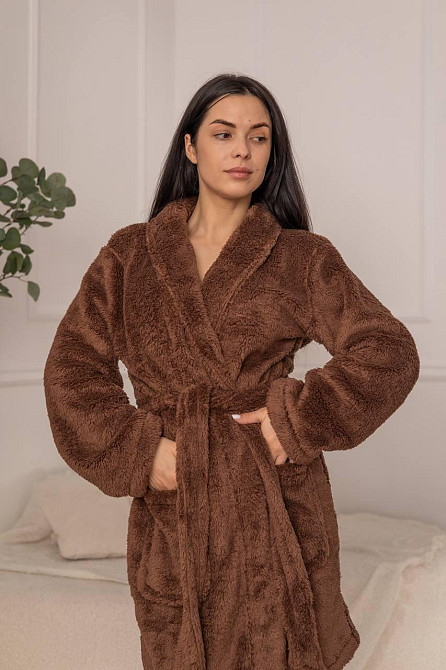Жіночий халат Теді з махри велсофт Шоколадний, L/XL Харків - фото 5