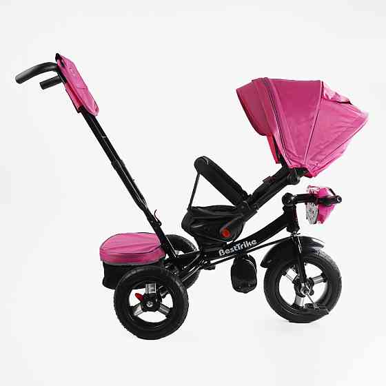 Велосипед триколісний Best Trike з батьківською ручкою музичною панеллю надувні колеса Рожевий (F-701-16) Чернігів