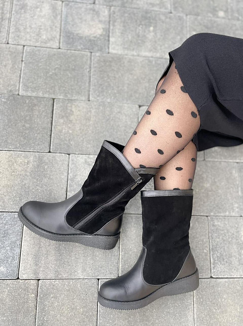 HD Напівчоботи жіночі HD чорні шкіра+замша натуральна висота черевика 21 см обхват 33 см (2095) Коломия - фото 9