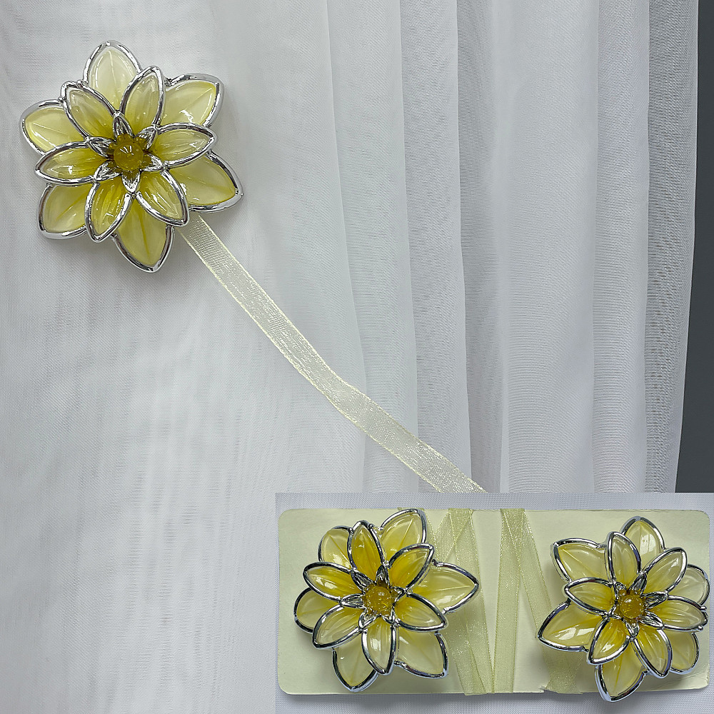 Магніти для штор і гардин Нарцис набір 2 шт Жовтий з сріблястим (81-155) Київ - фото 1