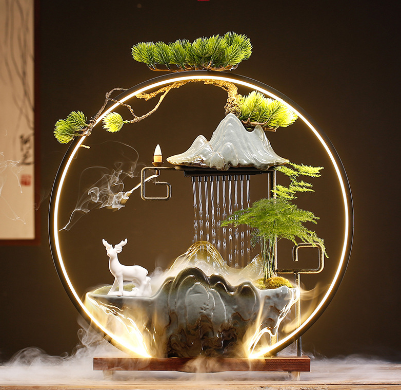 Декоративный водопад 43х40 см, фонтан, увлажнитель воздуха, светильник 5в1!! ТУЧКА с оленем Кременчуг - изображение 1