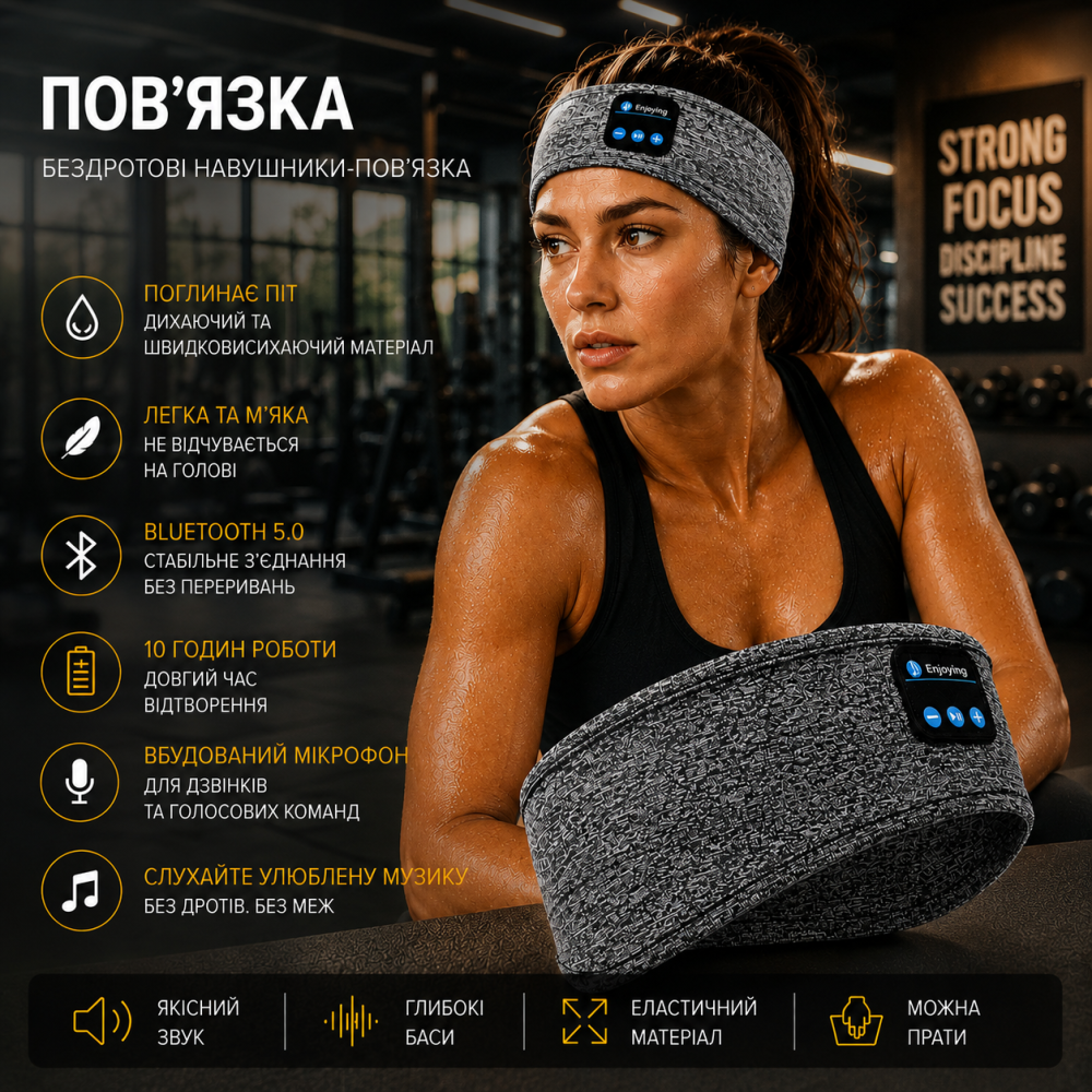 Блютуз наушники повязка для бега йоги и сна SleepBand 5.0 беспроводная маска гарнитура с микрофоном черная новый Киев - изображение 11