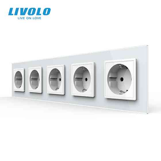 LIVOLO П’ятимісна електрична розетка з заземленням LIVOLO, біла, скляна рамка, шторки, 250В 16А Коломия