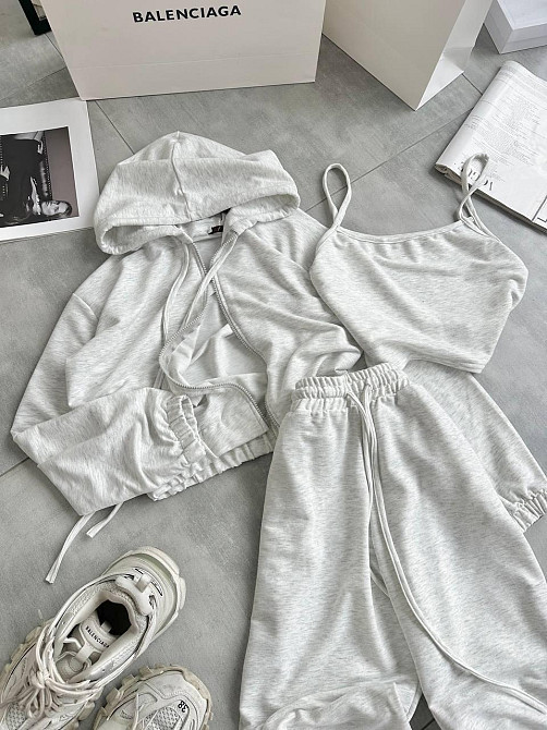 Женский повседневный костюм тройка: кофта топ и штаны двунить 46/48, Меланж Одесса - изображение 8