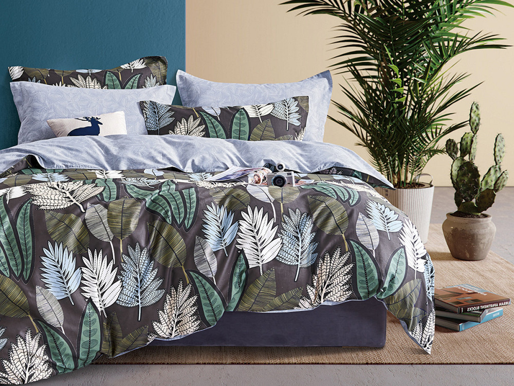 Ecotton Комплект постільної білизни Ecotton двоспальний 180х215 см Листя папороті зелений Сатин Коломыя - изображение 1