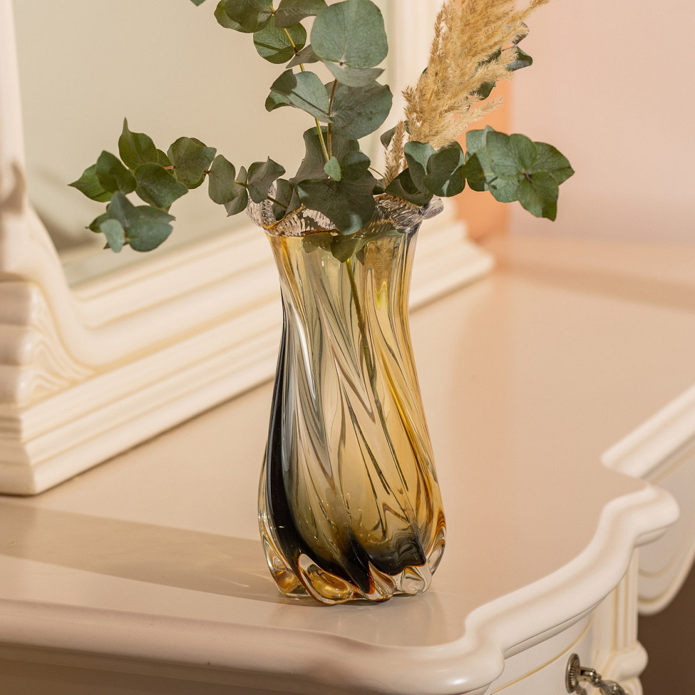 Декоративна ваза для квітів 30 см жовто-сіра Київ - фото 3