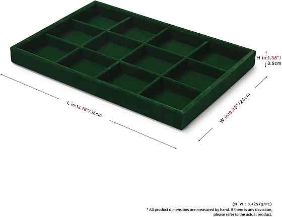 Лоток для украшений Velvet 12 отделений Темно-зеленый 35×24×3.5 см бархатный органайзер штабелируемый для Киев